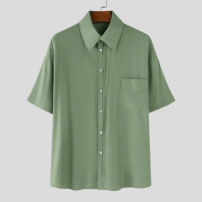 

INCERUN Oversized Men Half Sleeve Transparent Button Down Casual Loose Shirts 4XL зелёный