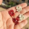 Temperament Polka Dot Earrings Flower Jewelry Gift French Style Round Stud Earrings  Lady