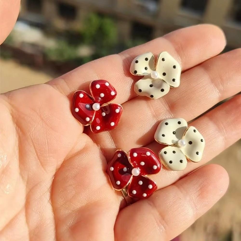 Temperament Polka Dot Earrings Flower Jewelry Gift French Style Round Stud Earrings Lady