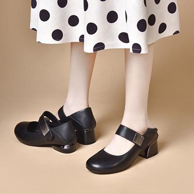 Chaussures Mary Jane à bout rond pour femmes, printemps et été, à boucle unique, à décolleté bas, petites chaussures simples en cuir de vachette à talon haut