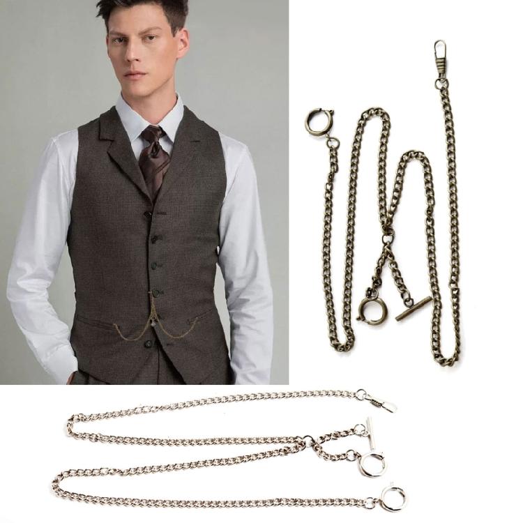 Pocket Watch Chain Double Albert Chain Classic T-Bar Watch Chain Link for Men