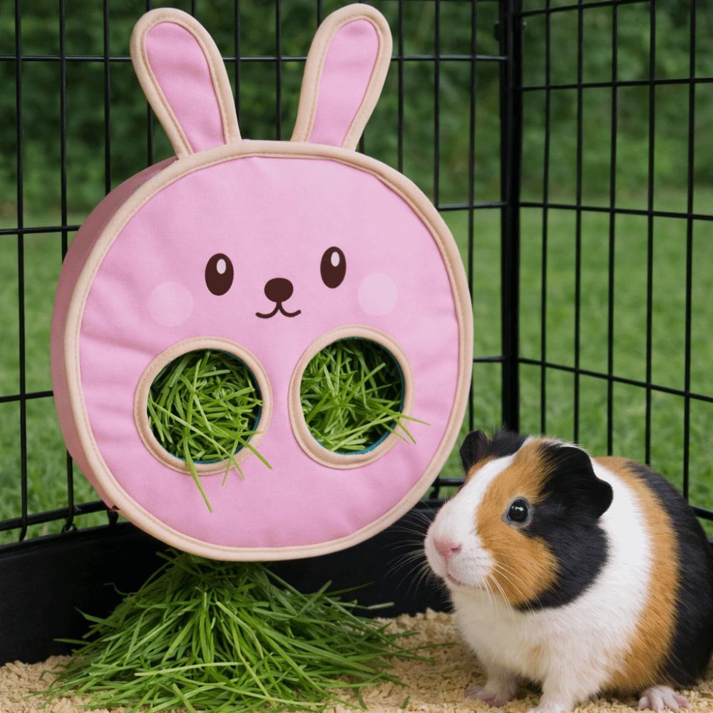 Cute Suspended Type Rabbit Hay Bag Chew-Proof Bunny Shaped Hamster Feeding Bag Cartoon Hay Feeder Bunny Feeding