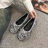 Flat-bottomed temperament silver sequined single shoes fairy shoes 2024 autumn new French black gentle evening shoes