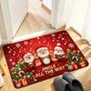 Drie Kerstman Kerstmat Rode Achtergrond Bel Slinger Sneeuwvlok Print Antislip Binnen Entree Tapijt Voor Feestelijke Huisdecoratie