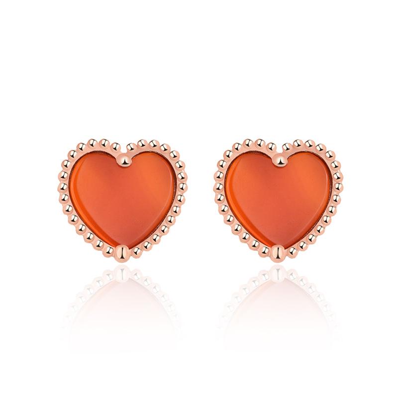 

925 Sterling Silver Red Agate Heart Stud Earrings - Versatile Women s Chic Ear Jewelry 925 Sterling Silver