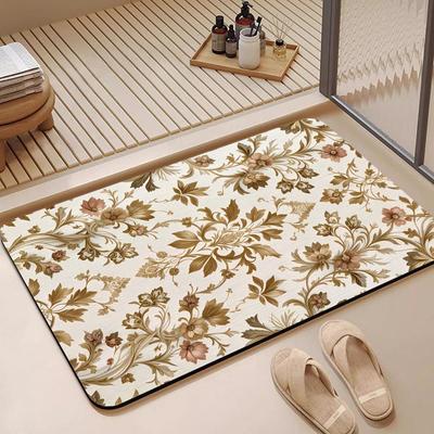Rococo Floral Pattern Floor Mat Diatomite Bath Mat, Quick Dry, Absorbent, Multi-Scene Mat