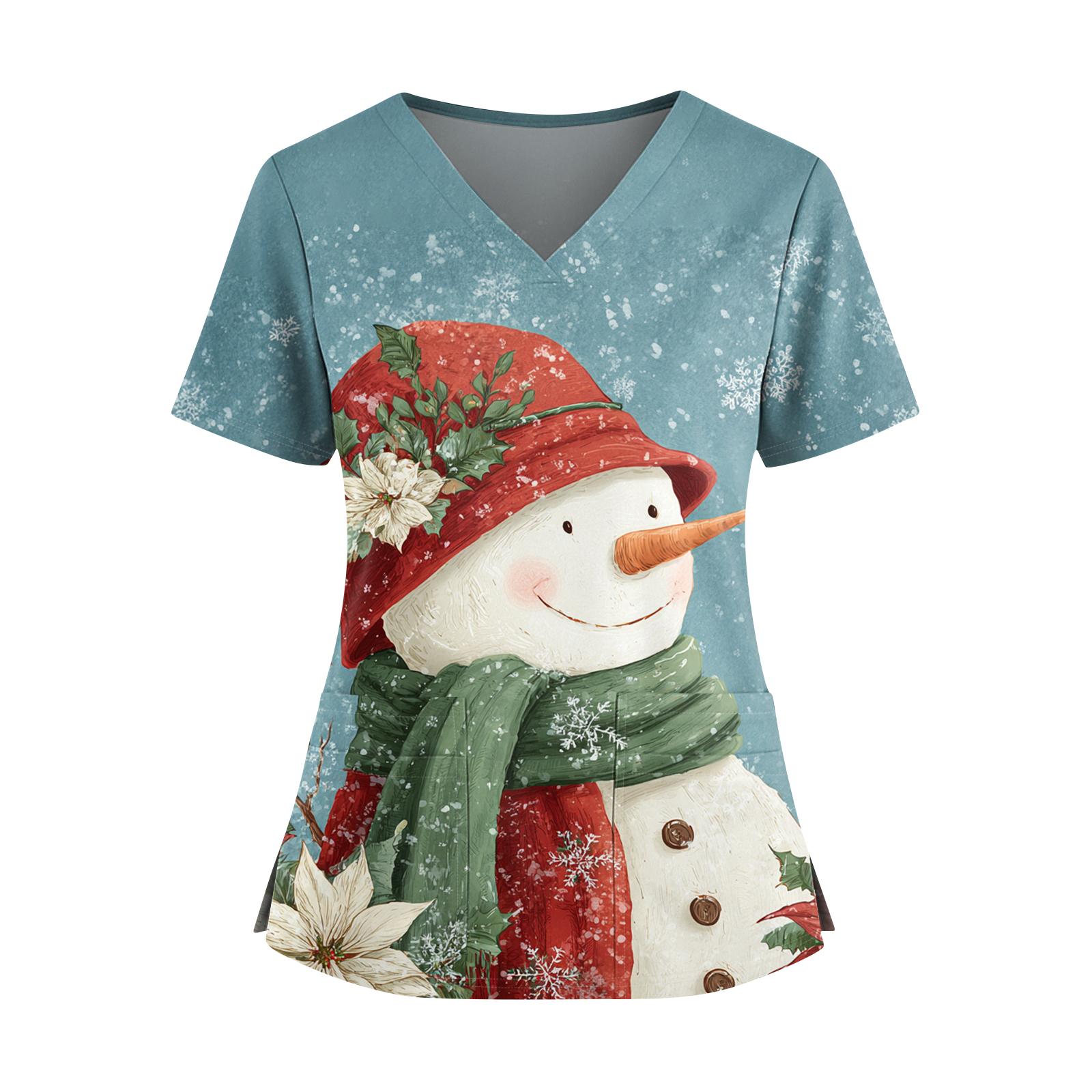 

Женский рождественский топ с принтом, V-образным вырезом, двумя карманами, короткими рукавами, разрезом по подолу, униформа для сиделки S