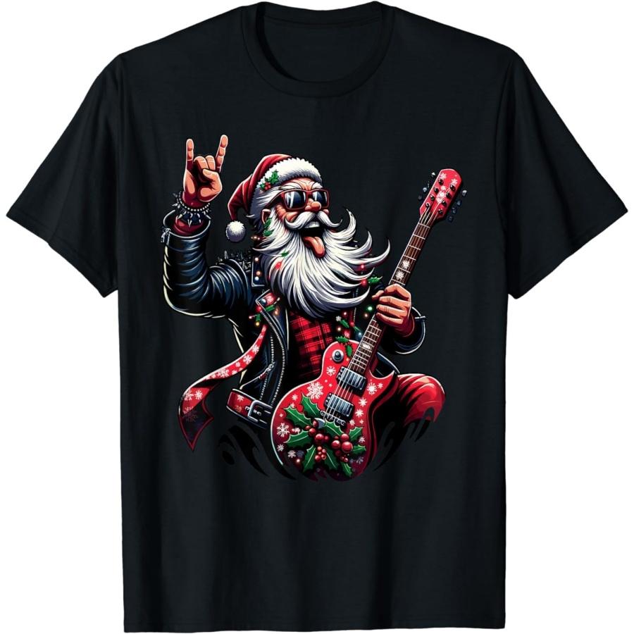 Rock & Roll Christmas Santa Claus Guitar Player T-Shirt S