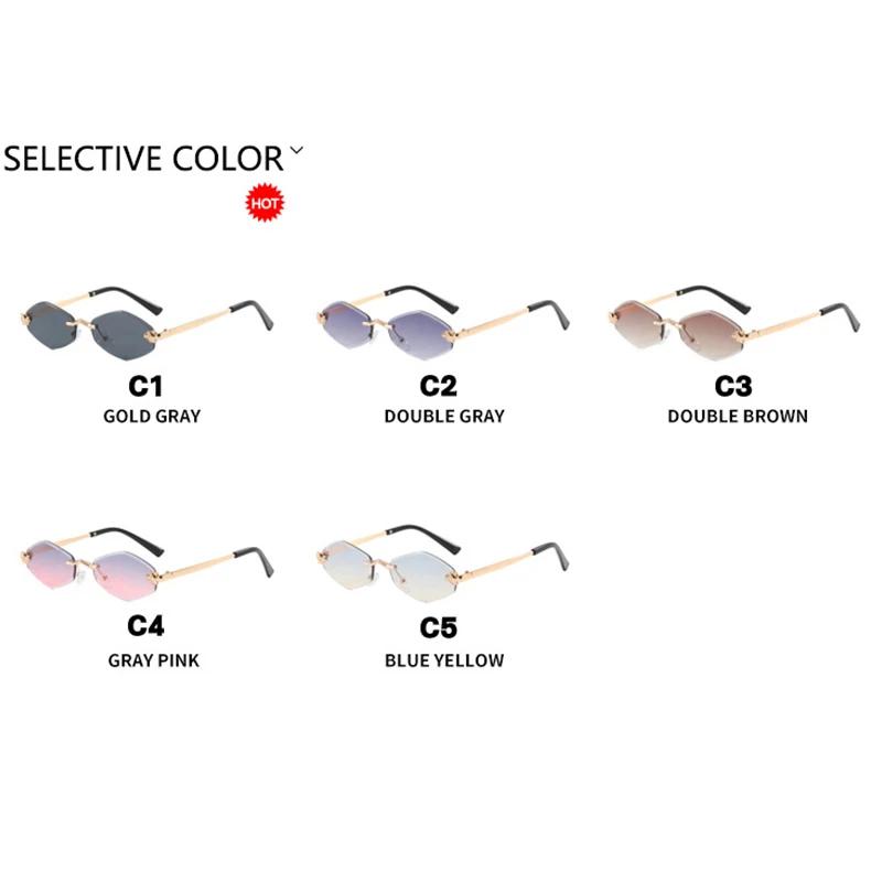 High Quality Trendy Rimless Polygonal Sunglasses Stylish Gradient Lens Metal Shades Eyewear Luxury Rhombus Vintage Sun Glasses