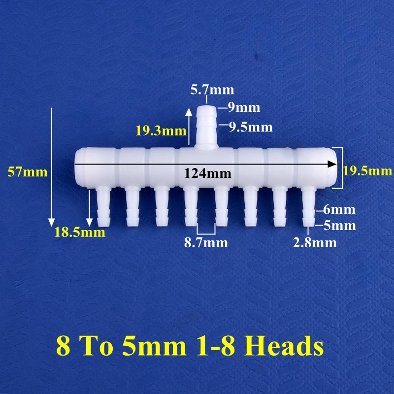 8-5mm 4~20 Head Oxygen Gas Diverter Aquarium Fish Tank Hose Joint Air Pump Oxygenation Distributor Porous Gas Drainage Connector