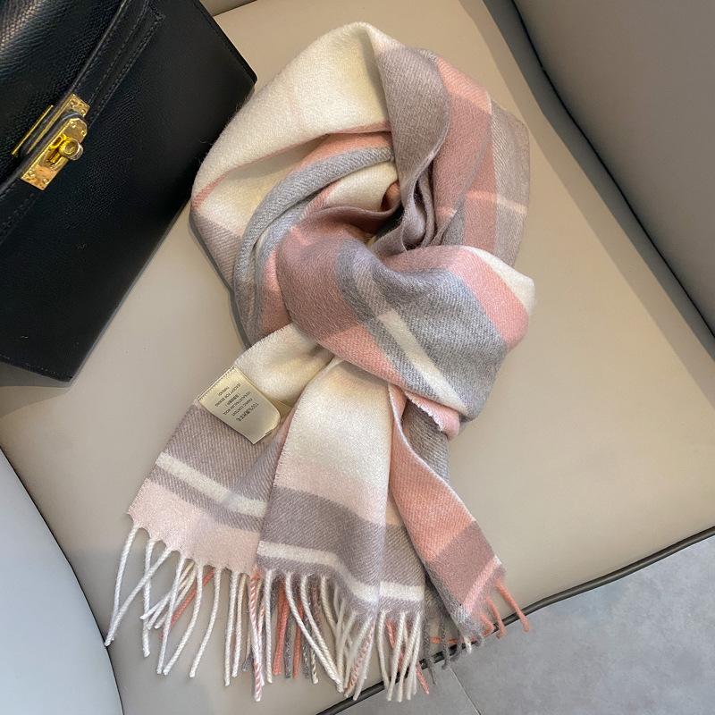 Small fresh white plaid scarf WO100 wool scarf women's winter warm scarf birthday gift