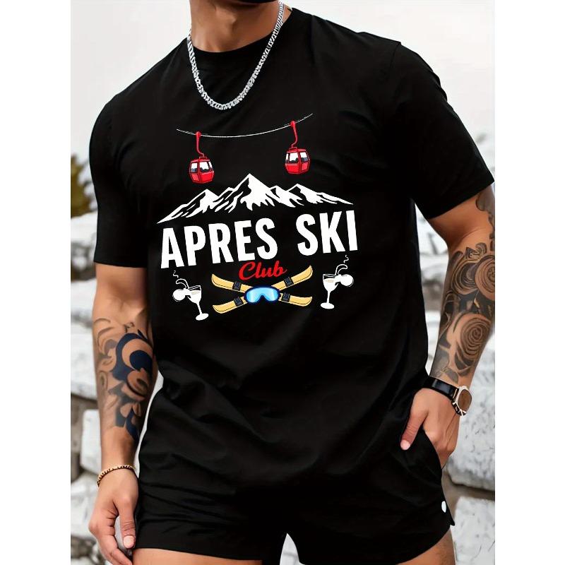 

Men S Apres Ski Club Graphic T-Shirt - Cotton, Casual Summer Tee with Skiing Print, Crew Neck, Regular Fit, Breathable Micro-Stretch Knit Fabri 4XL чорний