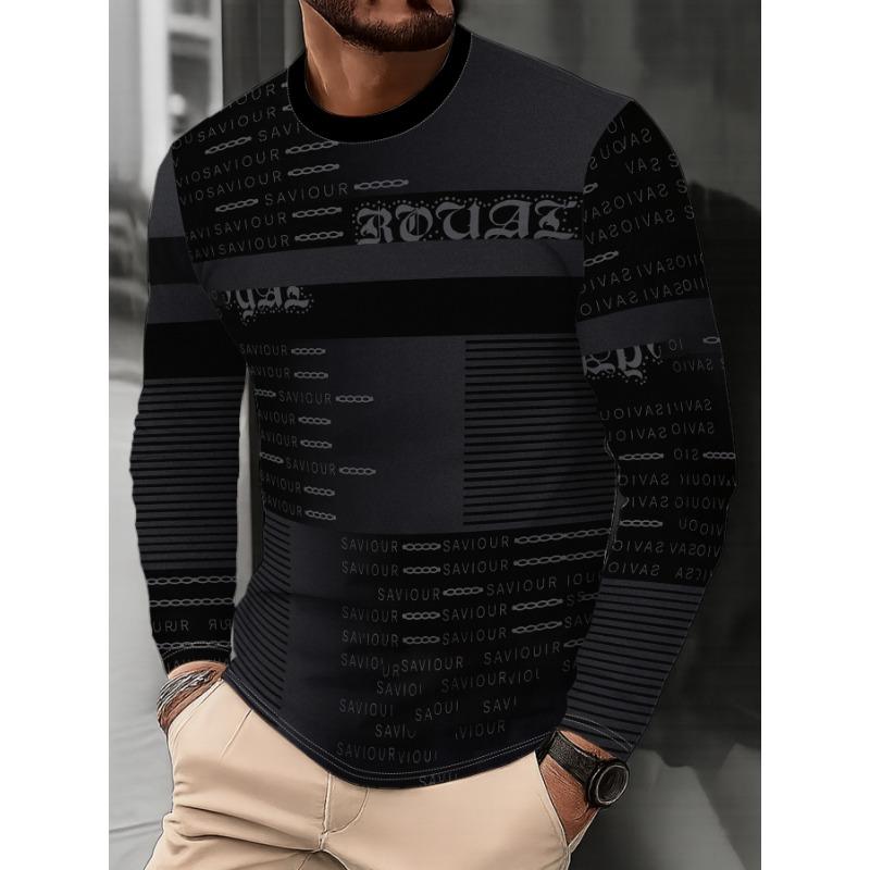 Casual Long-Sleeve T-Shirt for Men Featuring a Round Neck And Trendy Letter Design, Perfect As a Versatile Base Layer
