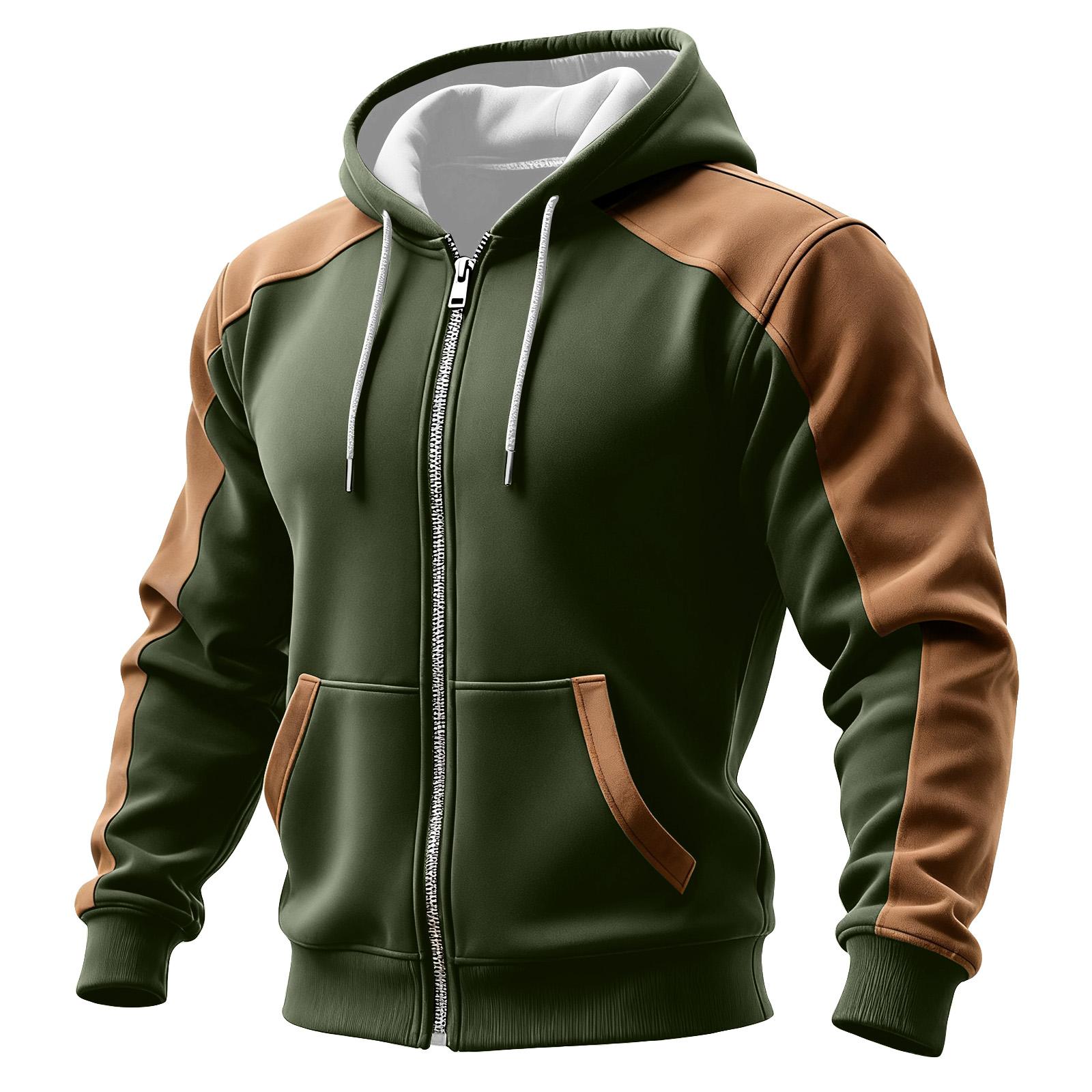 

Men s Colorblock Zipper Pocket Hooded Cardigan Men s Sports Large Size Casual Hooded Cardigan L армия зеленый