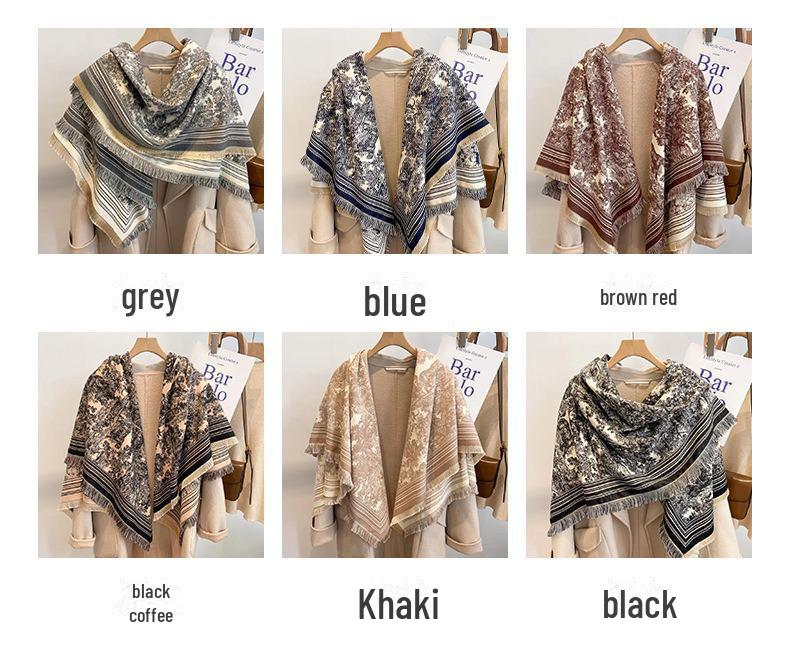 Luxury Imitation Cashmere Shawl: 140cm Square, Warm & Thick with Short Tassels