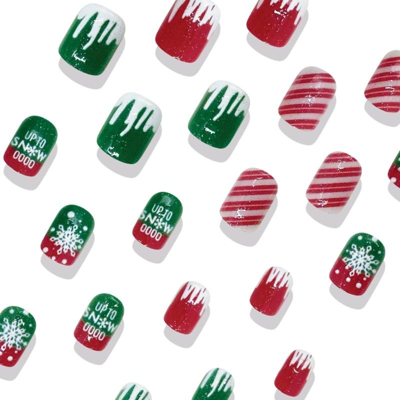 Glossy Winter Snowflake Christmas Snowflake False Nail For Holiday Gatherings Nail Art Quick Wear