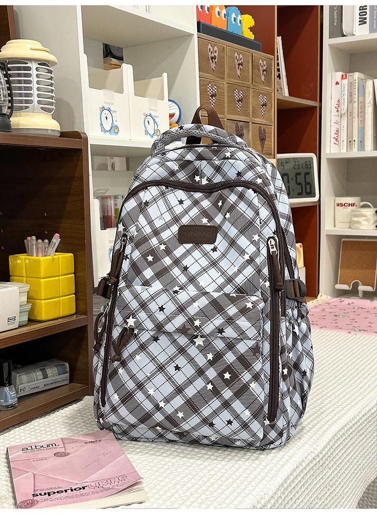 Schoolbag light blue bubble star grid diffuse schoolbag student party sea salt sweet cool wind travel to school daily leisure backpack