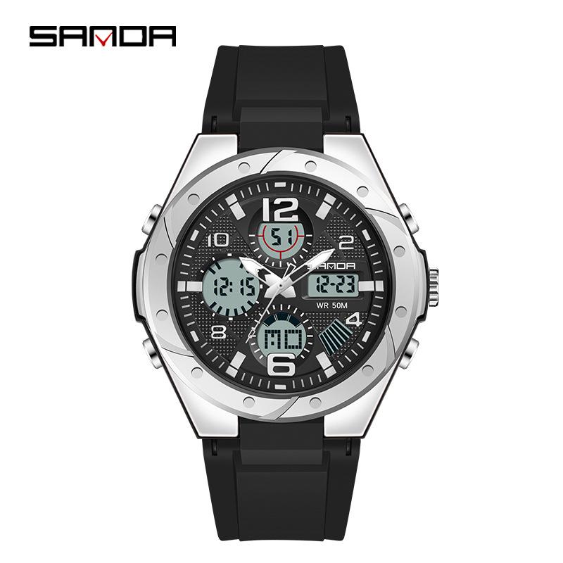 Sanda Men's Multifunctional Dual Display Luminous Waterproof Sports Watch for Teens
