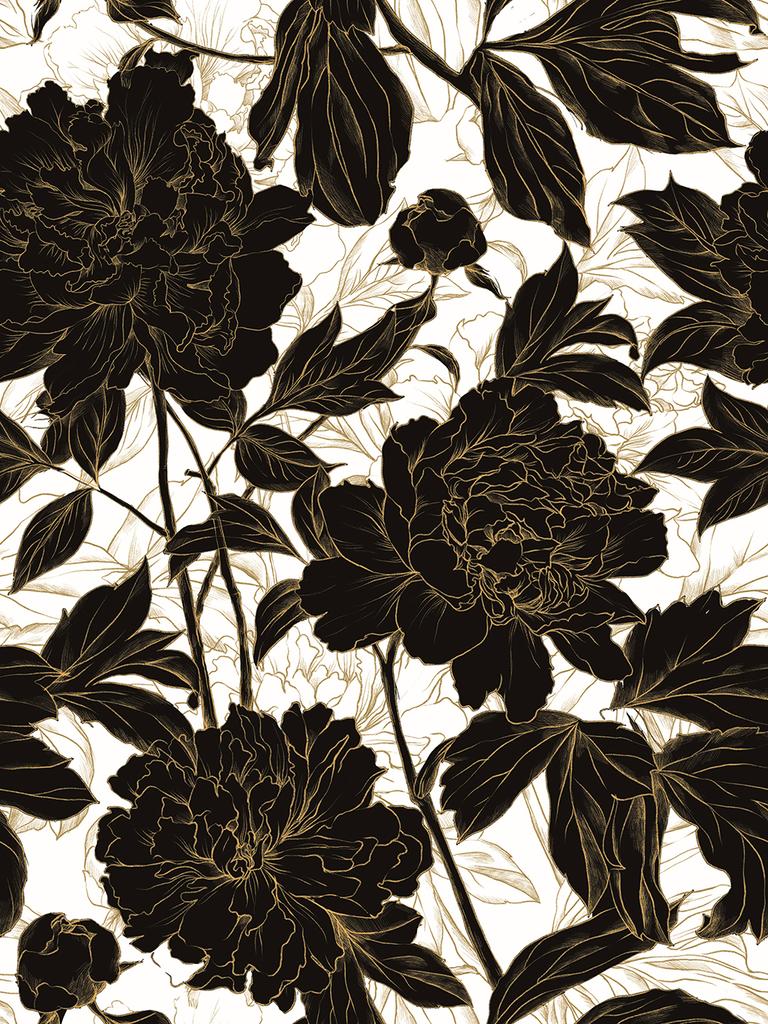 Retro Czarno-Złota Tapeta w Linie Kwiatowe Vintage Dekoracja Domu Wodoodporny Papier Samoprzylepny Kwiat Naklejka na Mebel Szafkę