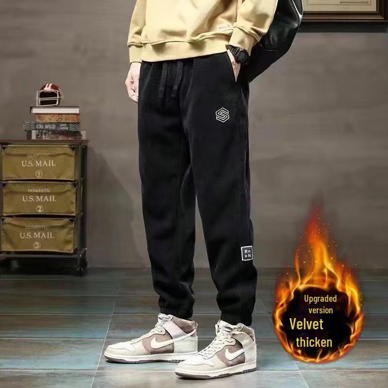 2023 Autumn/Winter Men's Plus Velvet Thick Casual Harem Sweatpants with Loose Cuffs