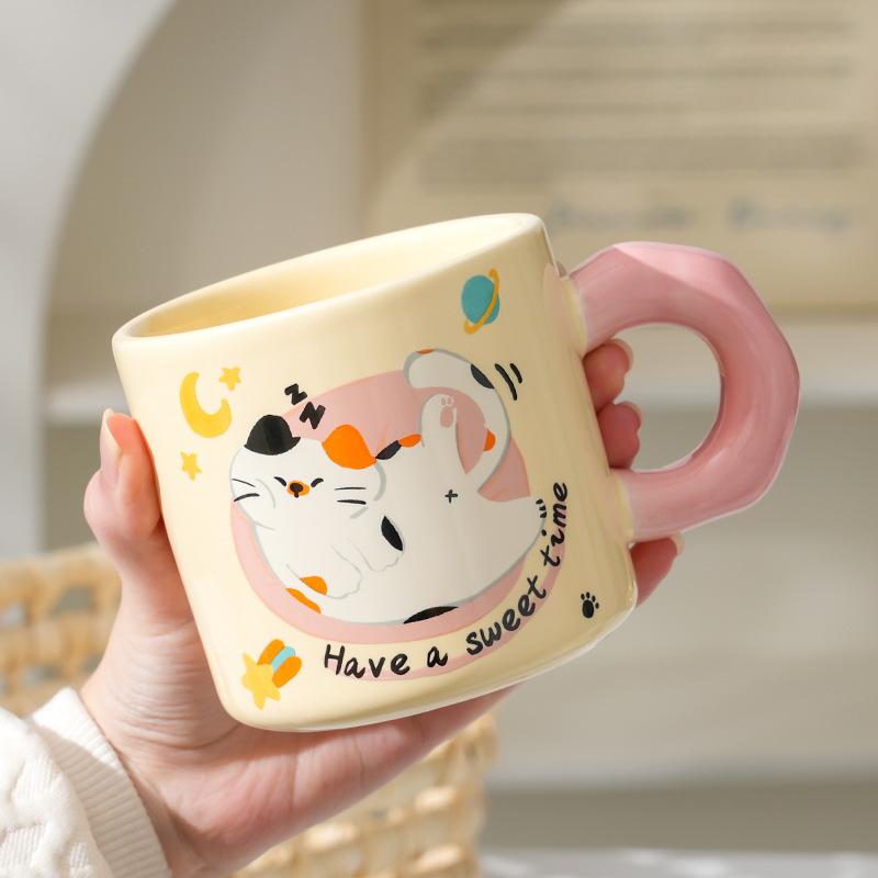 Cream cute kitten ceramic cup creative gift box ceramic mug drinking cup practical gift set