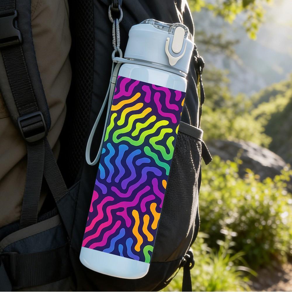 1PC Psychedelic Swirl Abstract Pattern 750ml Color Plastic Sports Water Bottle Leakproof Flip Straw Lid Suitable for Sports Office Home Use