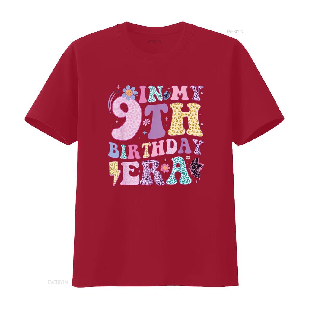 In My 9th Birthday Era Nine Bday 9 Year Old Girl T Shirt Vintage Washed Top For Everyday Wear Fashion Casual Homme Unisex