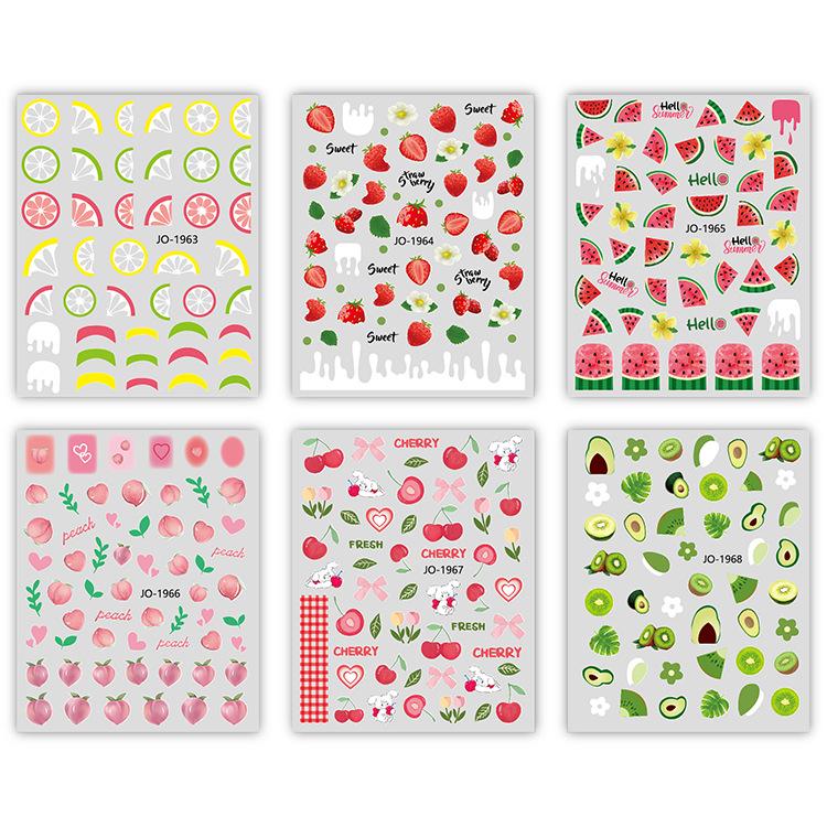 Fruit Pattern 3D Self-Adhesive Nail Stickers: Lemon, Strawberry, Peach Designs