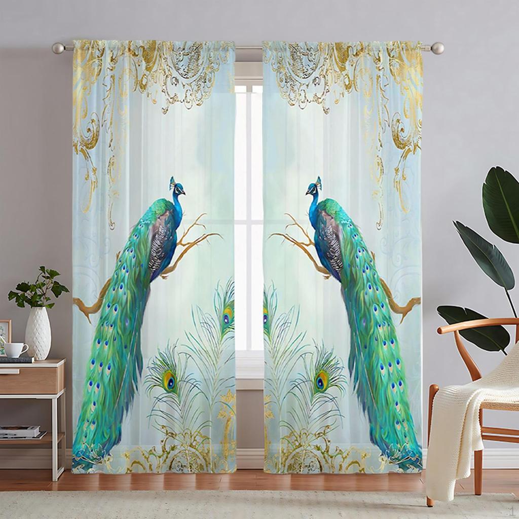 2 szt. niebieski tiul zasłony sypialniane przędza drukowana przezroczysta do pokoju dziecięcego jadalnia