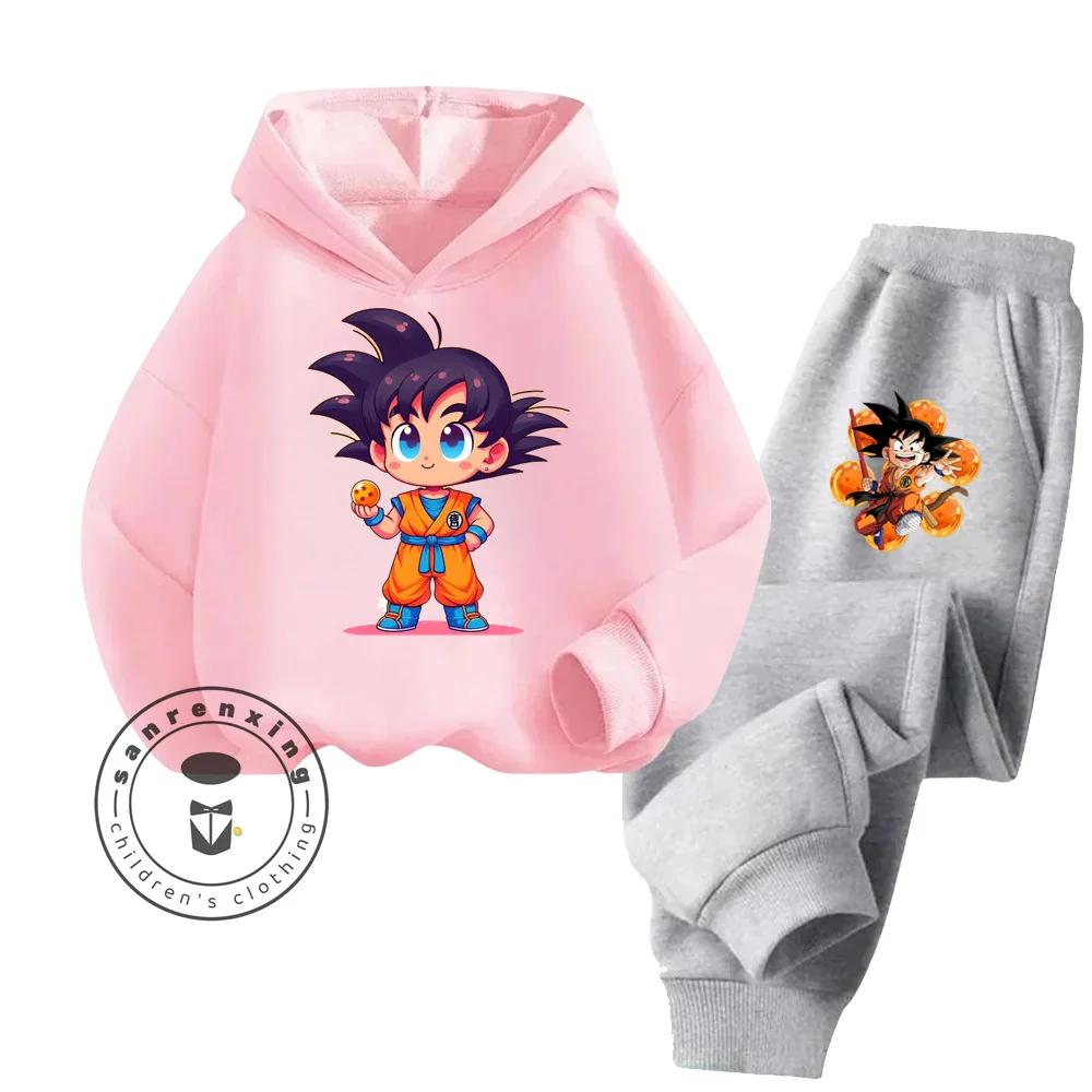 Dragon Ball Cartoon Themed Series Children Boys Girls Rich Elements Design Long Sleeve Hoodie Set Suitable for Fall Winter Wear