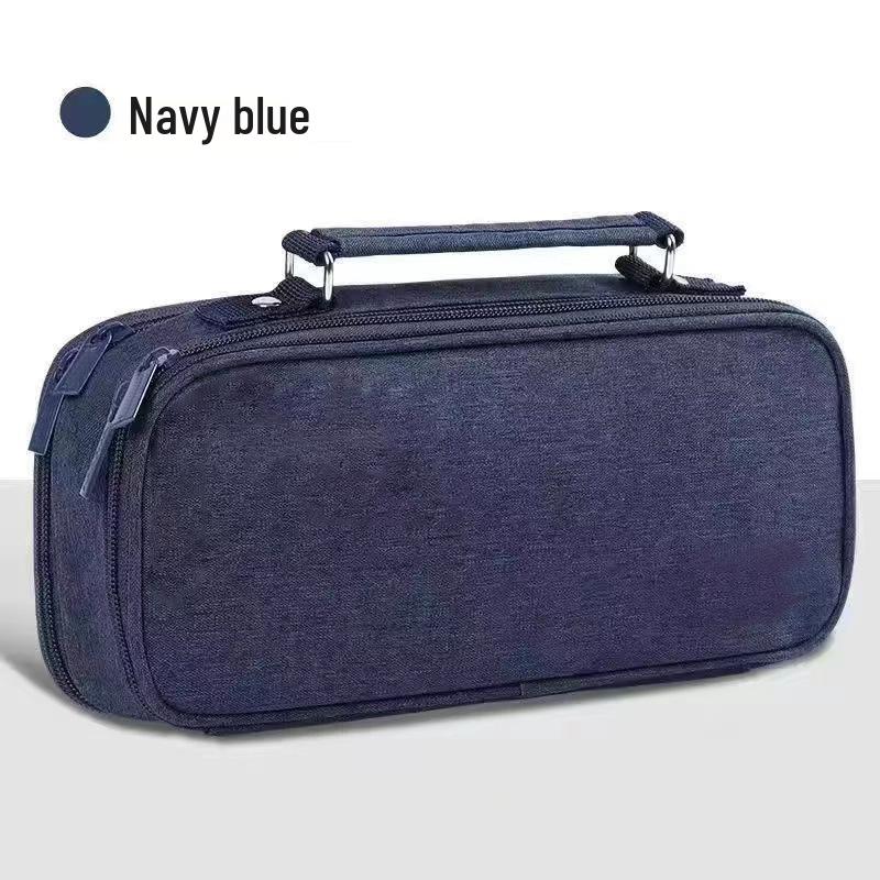 Large Capacity Double Zipper Canvas Pencil Case - Simple, Portable, Double Layer for Junior High Students