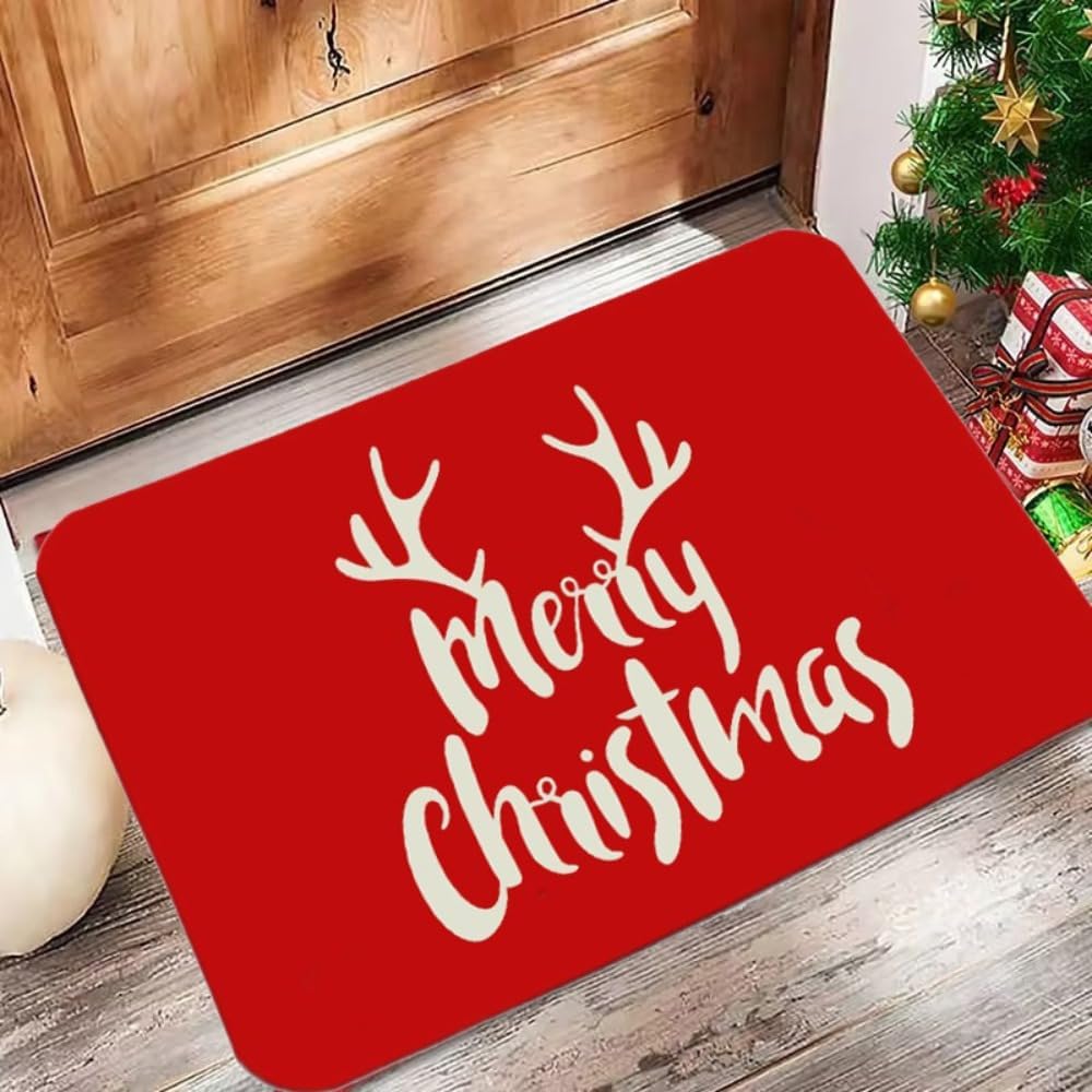 VIKAMA Christmas Crystal Fleece Doormat Christmas Indoor/Outdoor Area Rug Entrance Welcome Mat Home Decor