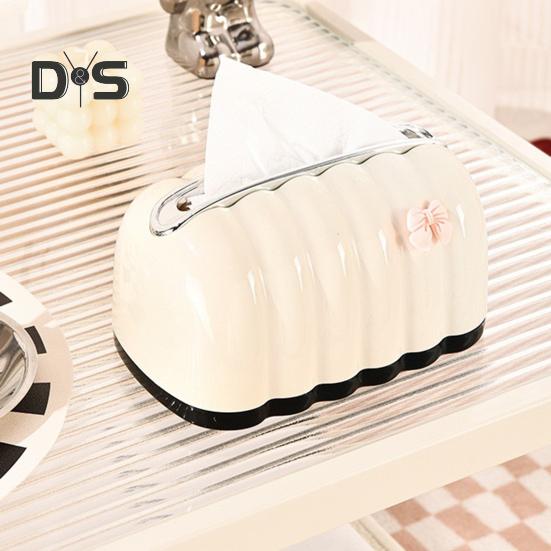 Cover Decorative With Box Tissue Pink Bow Large Capacity Automatic Lifting Spring Tissue Box Desktop Wipes Holder