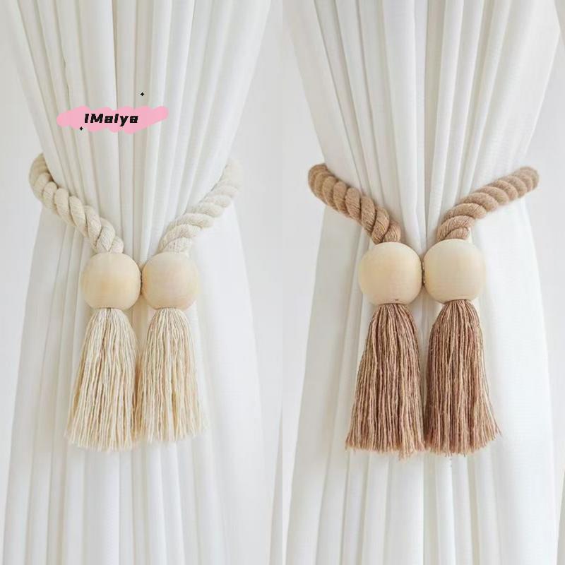 M-2Pcs Magnetic Wooden Tassel Window Curtain Curtain Holdbacks Bathroom Shower Curtain Accessories Home Decor Curtain Buckles