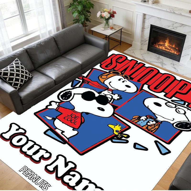 Crystal Velvet Rug Custom Name Text, Soft Non Slip Floor Mat Home DecorSnoopy Peanuts