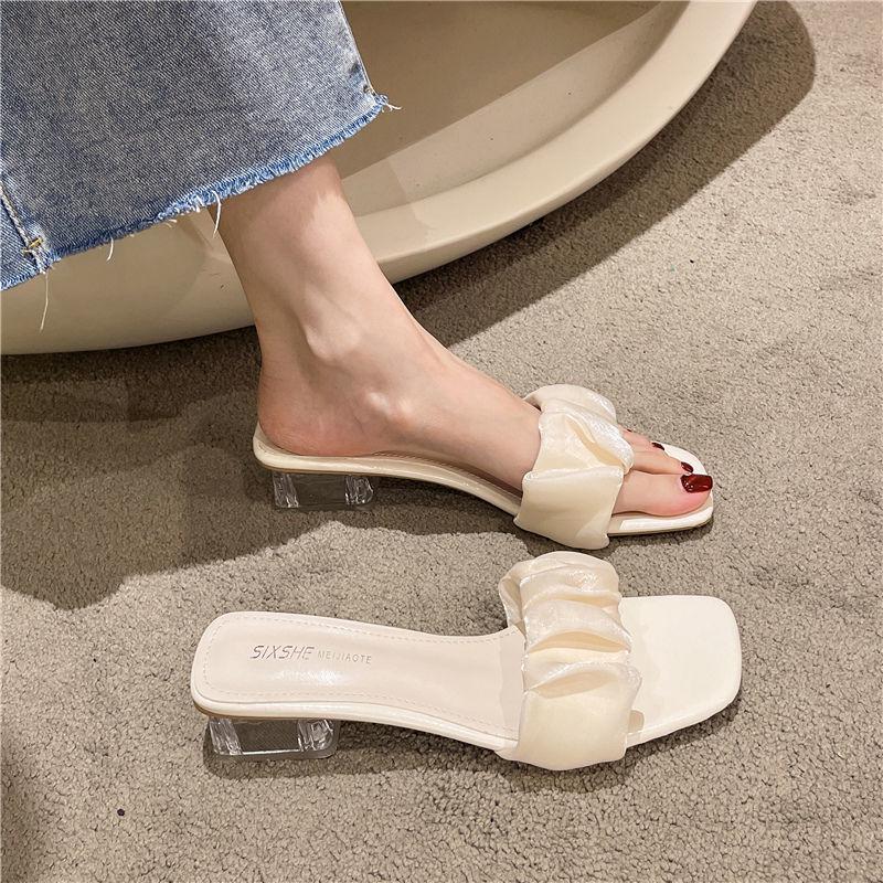 Women's Summer 2022 Crystal Chunky Heel Square Toe Sandals