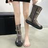 Fashion Outdoor Roman Style Women's Flat-bottomed Boots Winter Retro Style Suede Canvas Stitching Fashion Zipper Design Fashion Boots