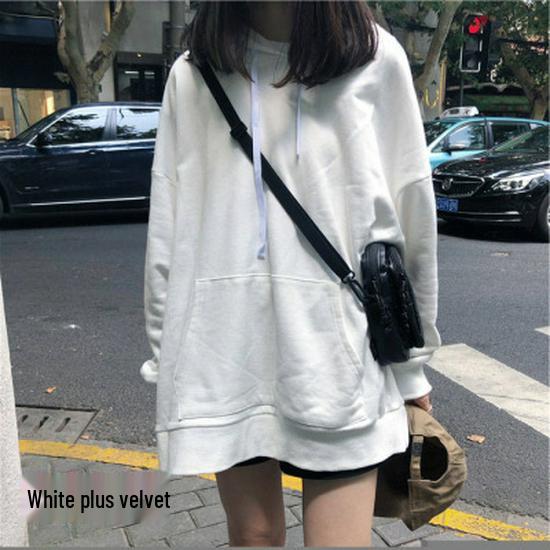 2025 Autumn Women's Korean Style Thin Long Sleeve Hoodie - Solid Color, Versatile, Mid-Length, Loose Fit.