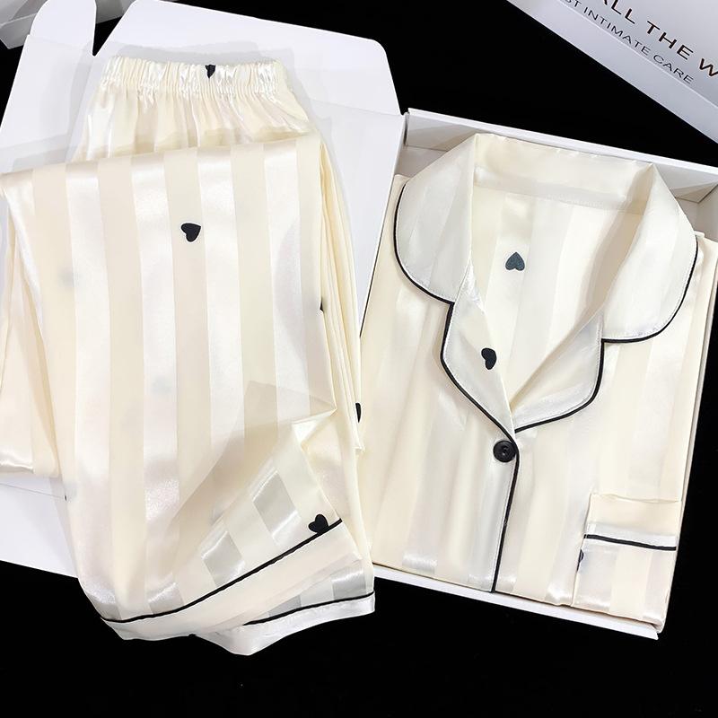 Summer High-End Striped Love Printing Niche Style Short-Sleeved Loungewear Can Be Worn Outside