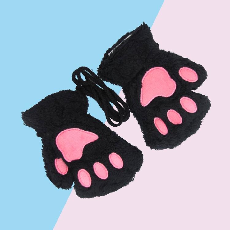 Winter Fingerless Gloves Fluffy Bear for Cat Paw Claw Half Finger Mitten Hand Wa