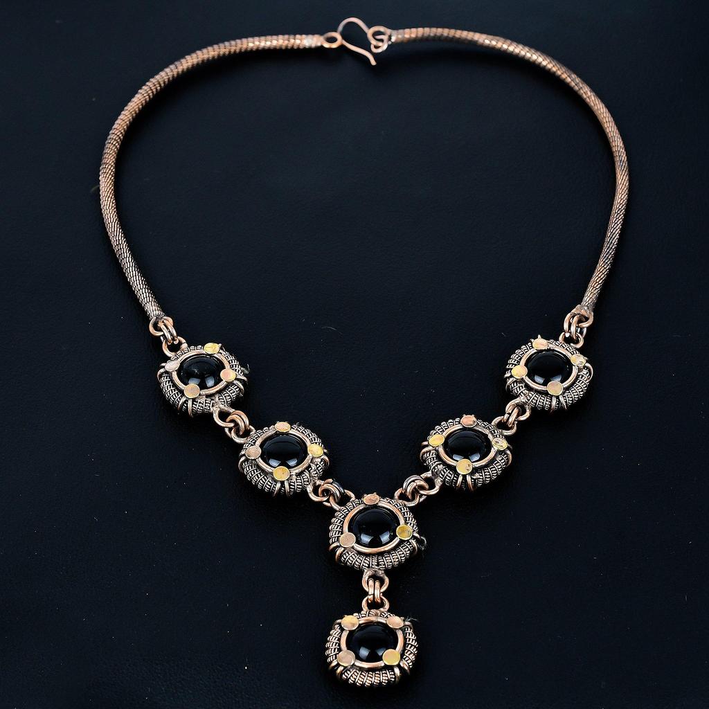 Black Onyx Necklace, 999 Copper Wire Wrapped Adjustable Chain Necklace. Gift For Women Handmade Necklace Gemstone Jewelry