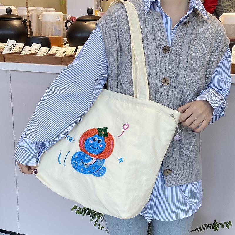 

Cute Cartoon High Capacity Women s Shoulder Bags Candy Color Embroidery Girls Tote Shopping Bag Female Drawstring Purse Handbags
