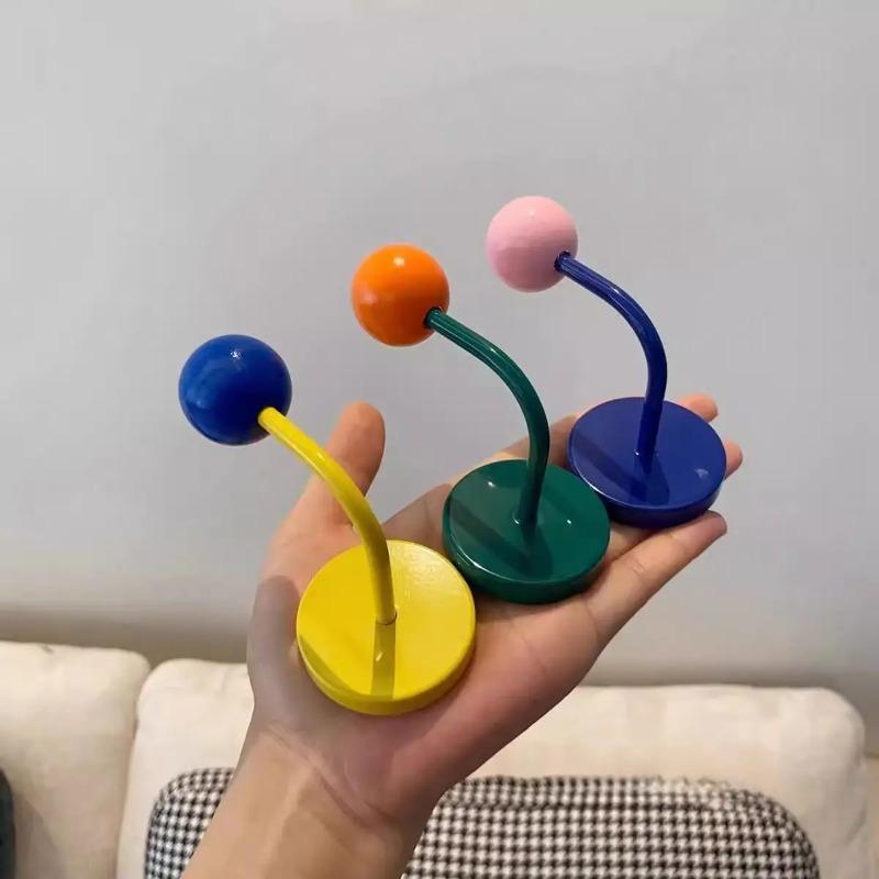 1PC Magnetic Hook Colored Wooden Ball Contrast Metal Punch Free No Trace Refrigerator Decorative Storage Hook