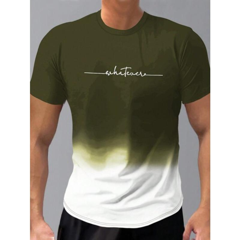 Summer Round Neck 3D Gradient Letters Print Top Fashionable Casual Short Sleeved Men's T-shirts