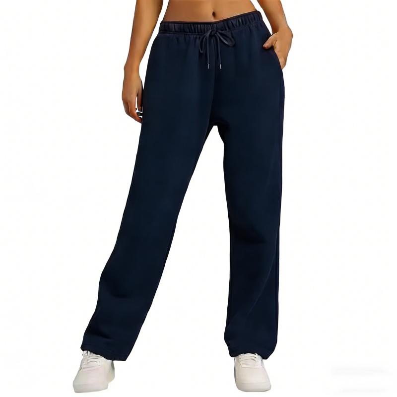 Autumn Winter Women's Solid Color Sweatpants Daily Casual Pants Women's Wide Leg Pants Comfortable Loose Drawstring Women's
