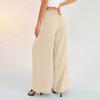 High Waist Wide Leg Pants for Women Elastic Waistband Loose Fit Lightweight Linen Trousers Casual Style