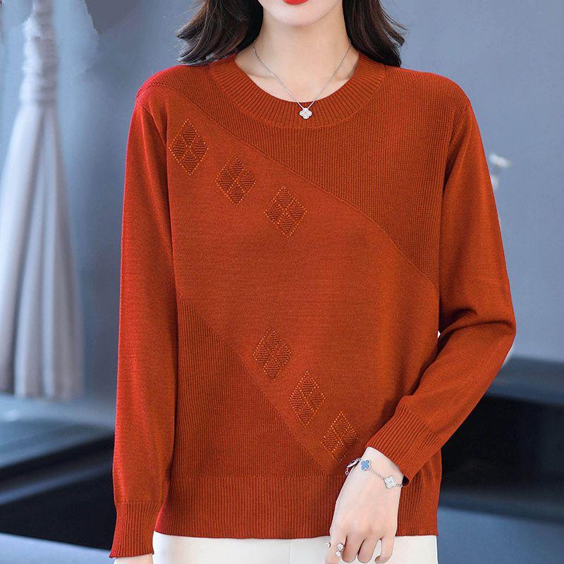 Women's Thin Crew Neck Knit Sweater Spring and Autumn Loose Solid Color Knit Pullover Top