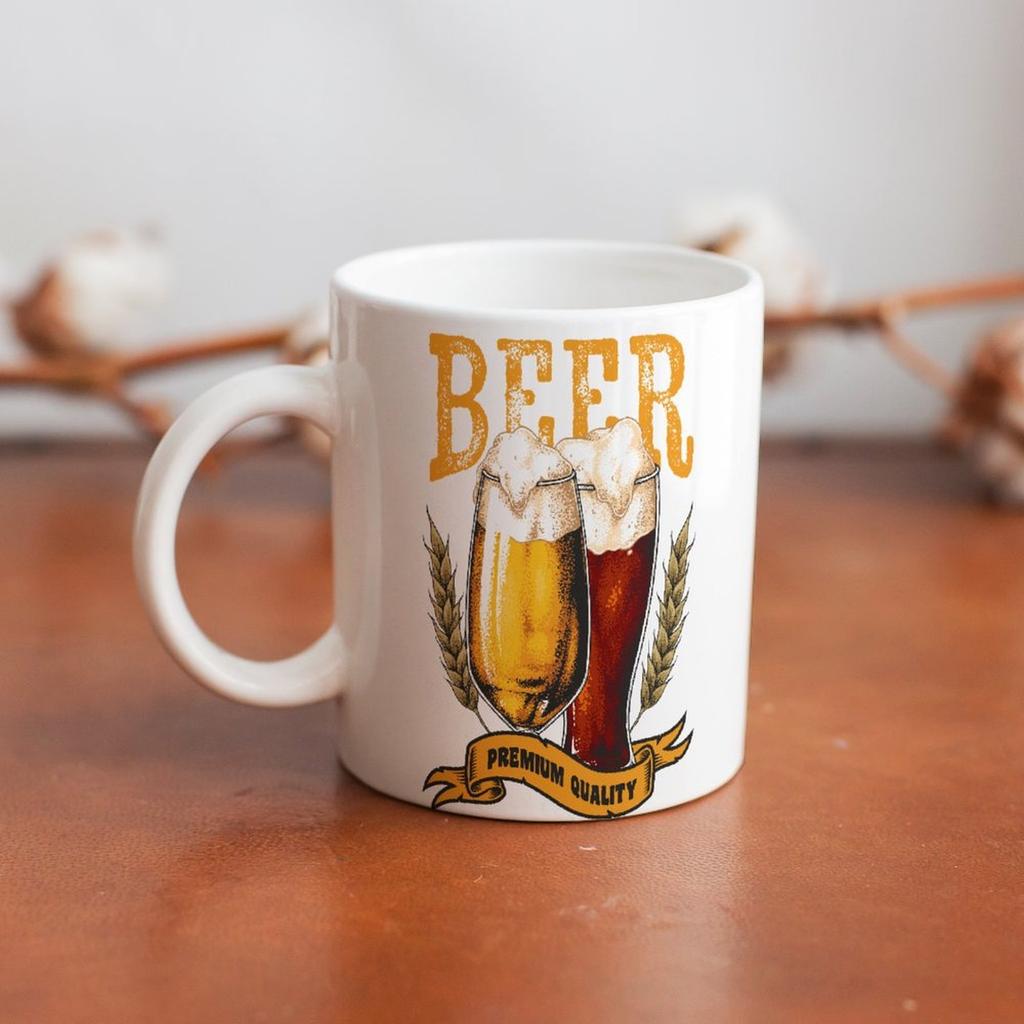 1pc 11oz White Ceramic Mug with Double-Sided Design for Beer Fans, Funny Everyday Drinkware, Ideal Gift for Birthdays and Party Lovers