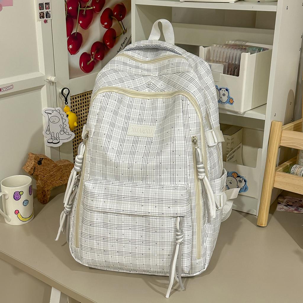 Schoolbag Cloud Milk Fu Plaid Pattern Floral Dark Pattern Backpack Literary and Sweet Style Student Party Class Picnic Versatile School Bag