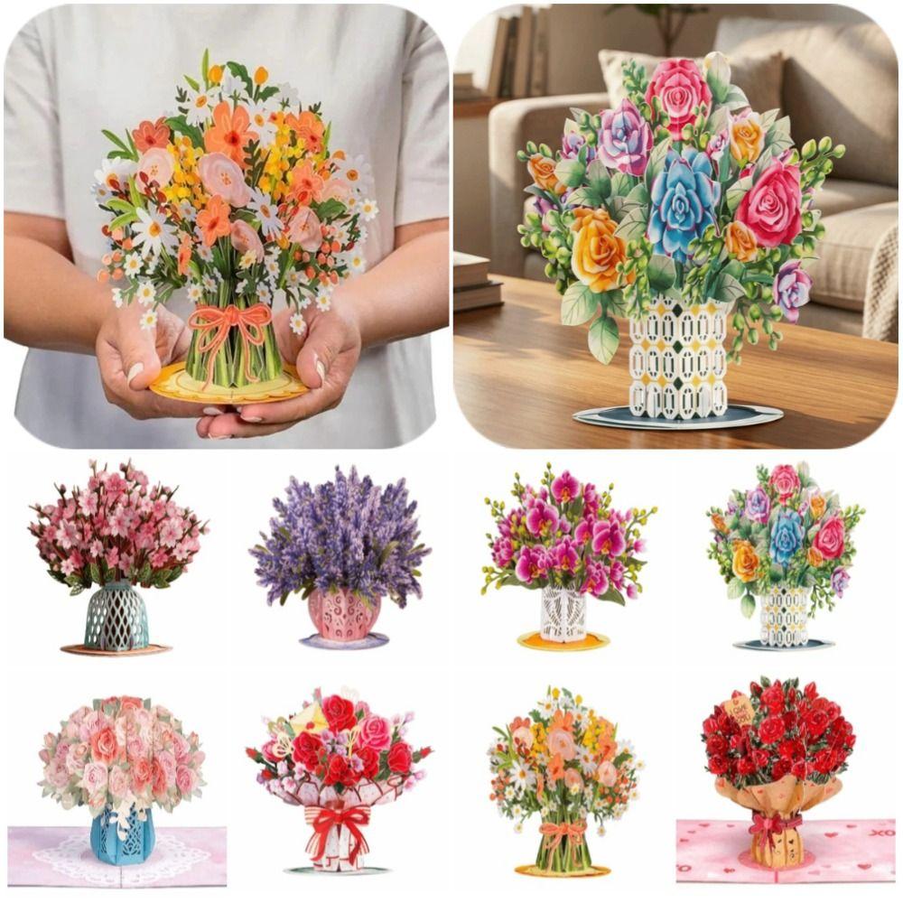 Romantische Pop-Up Valentinstagskarten Rose Stereo-Blumenstrauß Postkarte Jubiläum